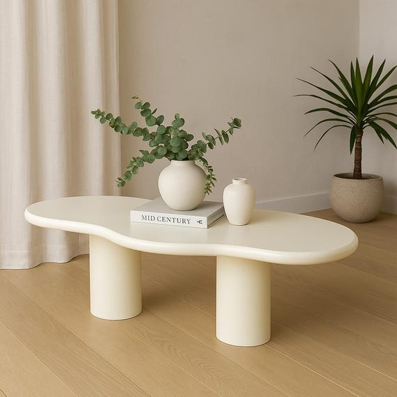 Coffee Table Mother Of Pearl White Japandi Style White Table