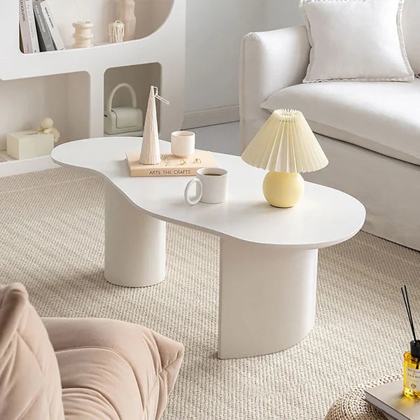 Coffee Table: Off White Kidney Shape with Sculptural Matte Legs