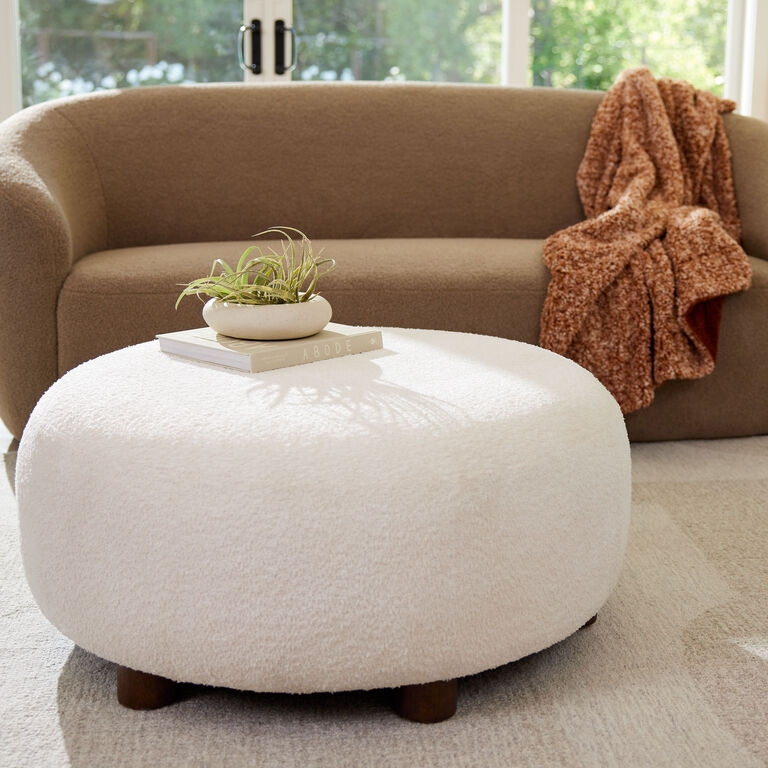 Coffee Table Ottoman Boucle: Round Arctic White Boucle Ottoman
