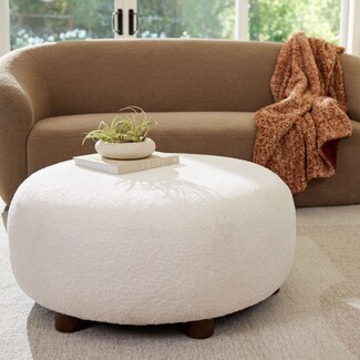 Coffee Table Ottoman Boucle: Round Arctic White Boucle Ottoman