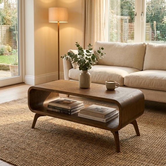Coffee Table Pill Shaped Mid-Century Wood Accent Table