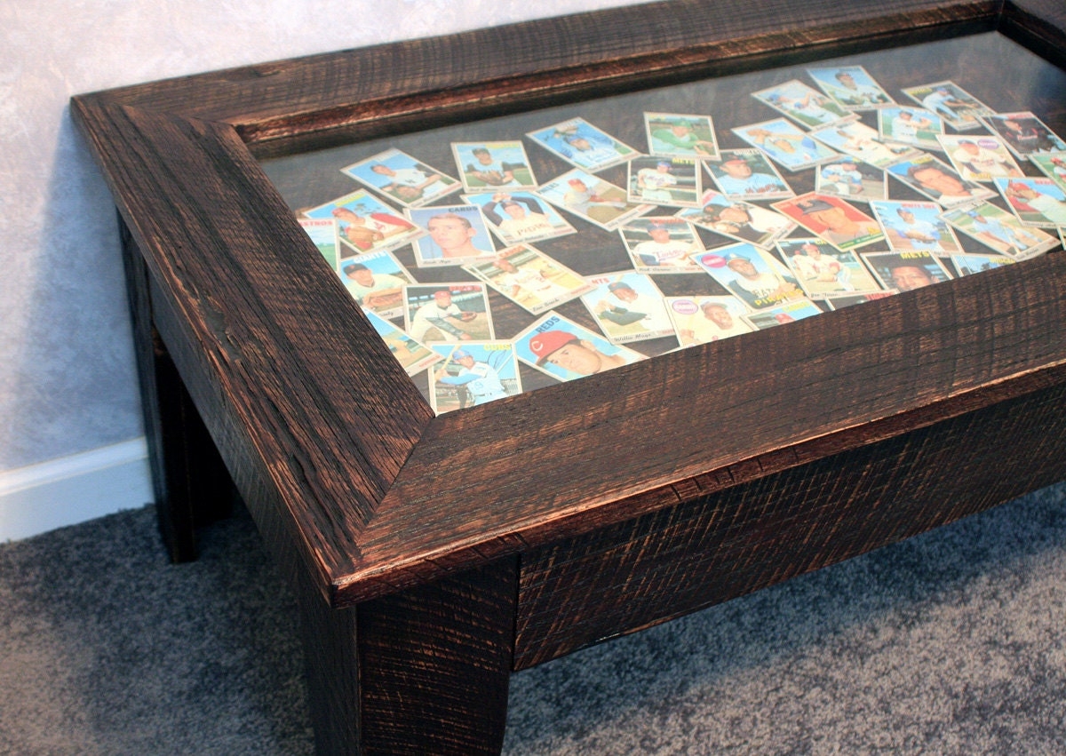 Coffee Table Rough Sawn Wood Shadowbox Collectibles Display