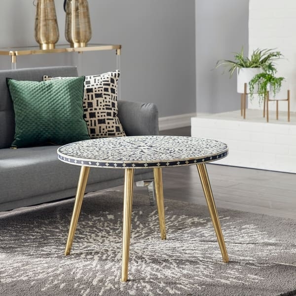 Coffee Table Round Shell Inlay Medallion Table