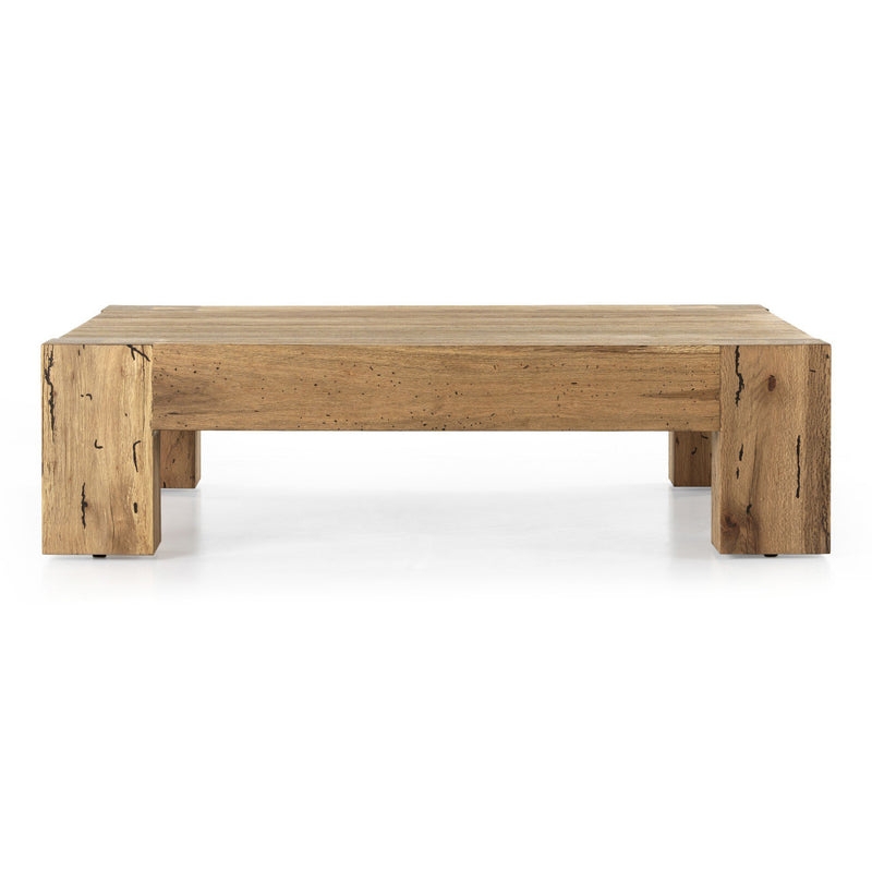 Coffee Table Rustic Wormwood Square Block Leg Oak Table