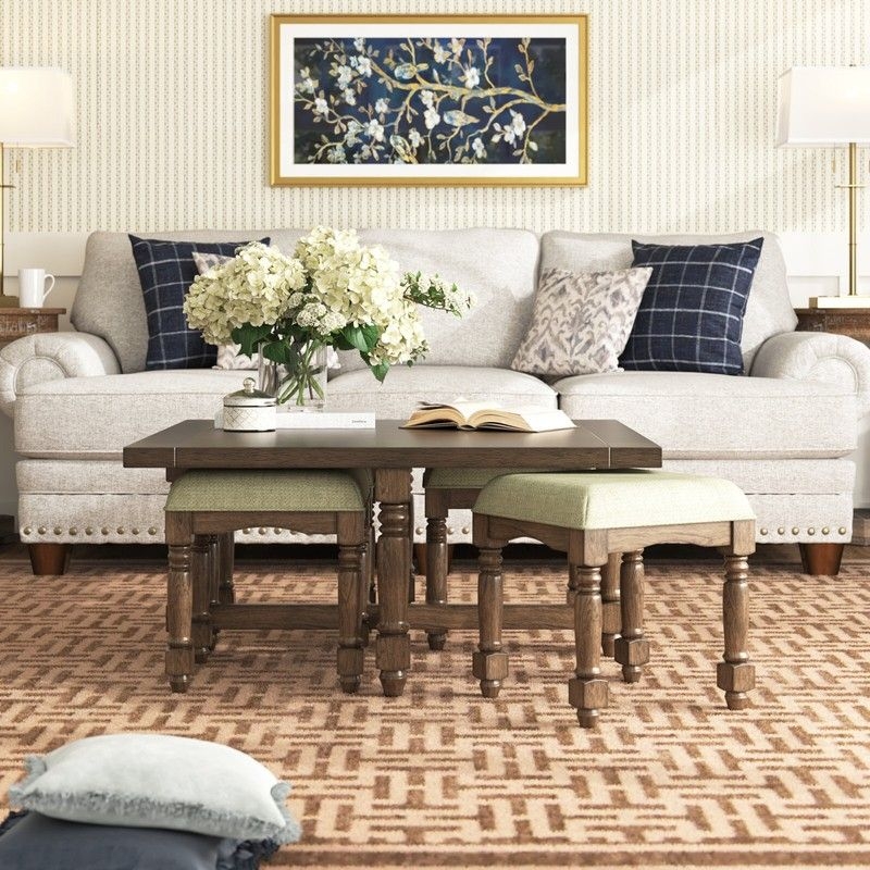 Coffee Table Set Dark Walnut Turned Spindle Legs Sage