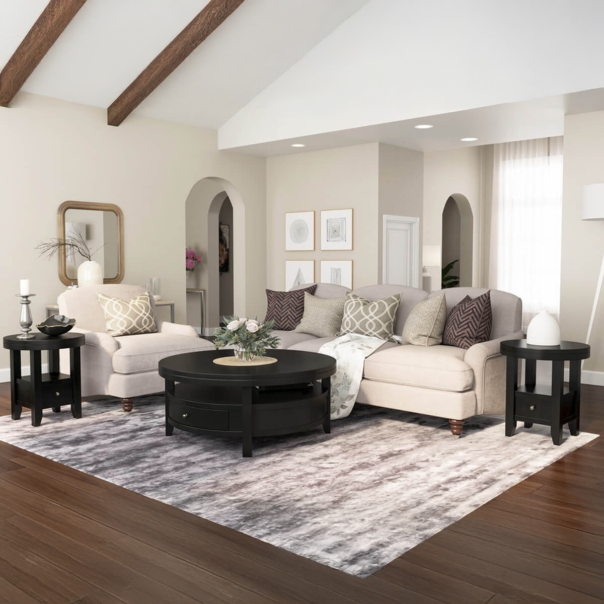 Coffee Table Set in Matte Black with Integrated Storage Drawer