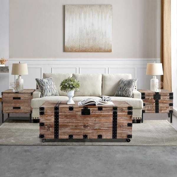 Coffee Table Set Reclaimed Wood Industrial Casters