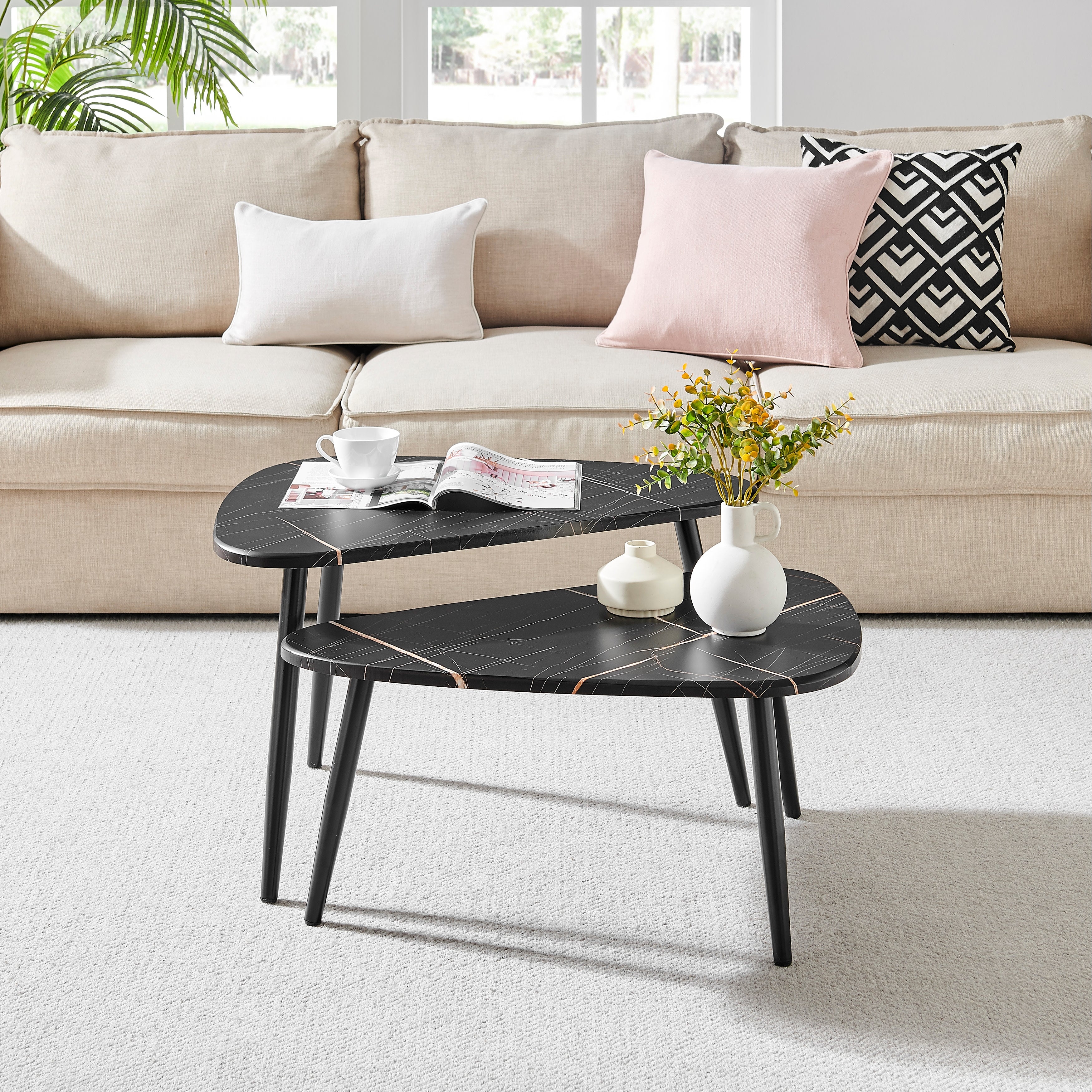Coffee Table Set Rose Gold Veining Black And Gold Veined Furniture
