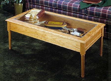 Coffee Table Shadow Box Display Compartment Tapered Legs