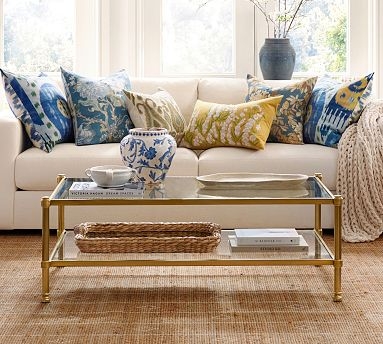 Coffee Table Slender Legs and Metallic Glass Two-Tier Rectangular Table