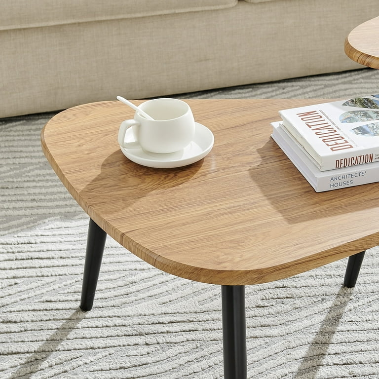 Coffee Table Teardrop Shape Design Black Tapered Leg Table