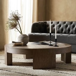 Coffee Table: Thick Block Legs Walnut Finish Center Table