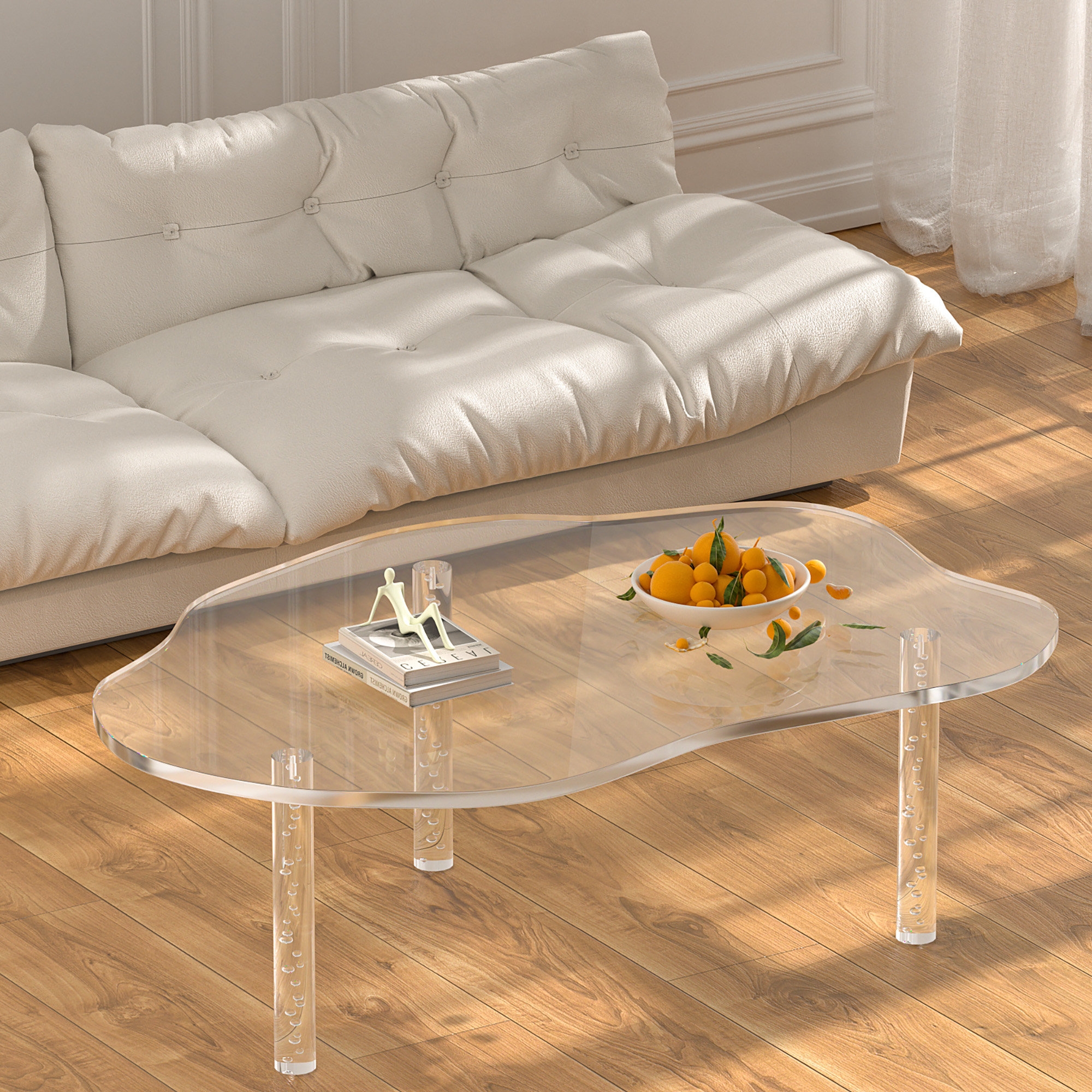 Coffee Table: Transparent Resin Cloud Shape with Bubble Legs