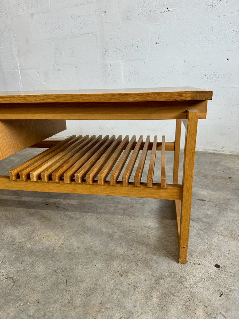 Coffee Table Vintage Slatted Shelf Honey Oak Minimalist
