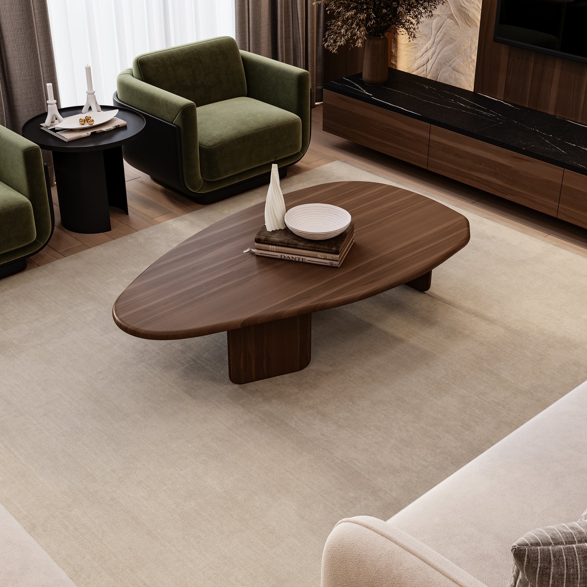 Coffee Table Walnut Grain Texture Large Wooden Teardrop Table