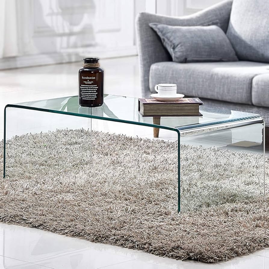 Coffee Table Waterfall Edge and Minimalist Clear Glass Table