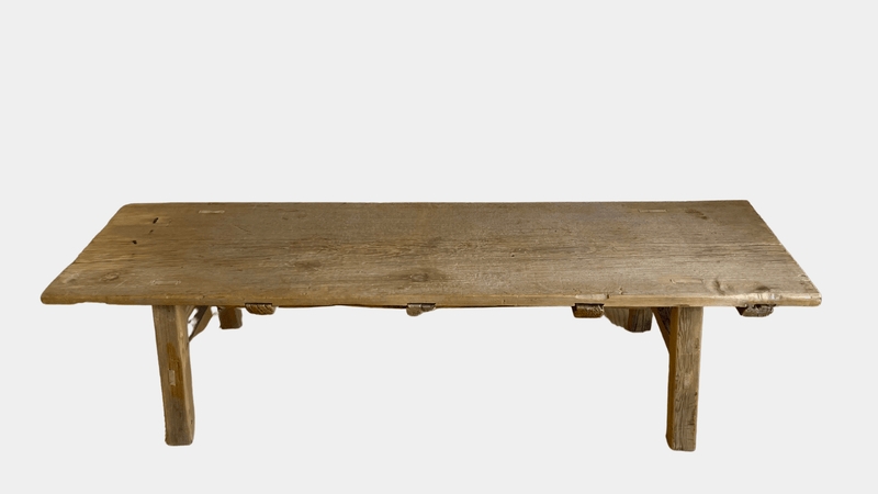 Coffee Table Weathered Wood Vintage Farmhouse Slab Bench