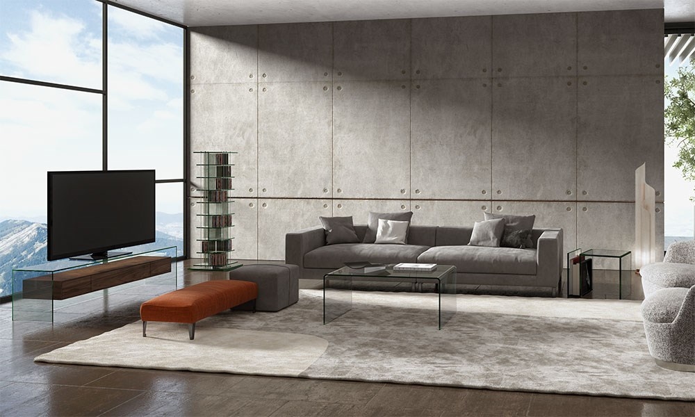 Coffee Table with Bent Glass Design and Seamless Edges