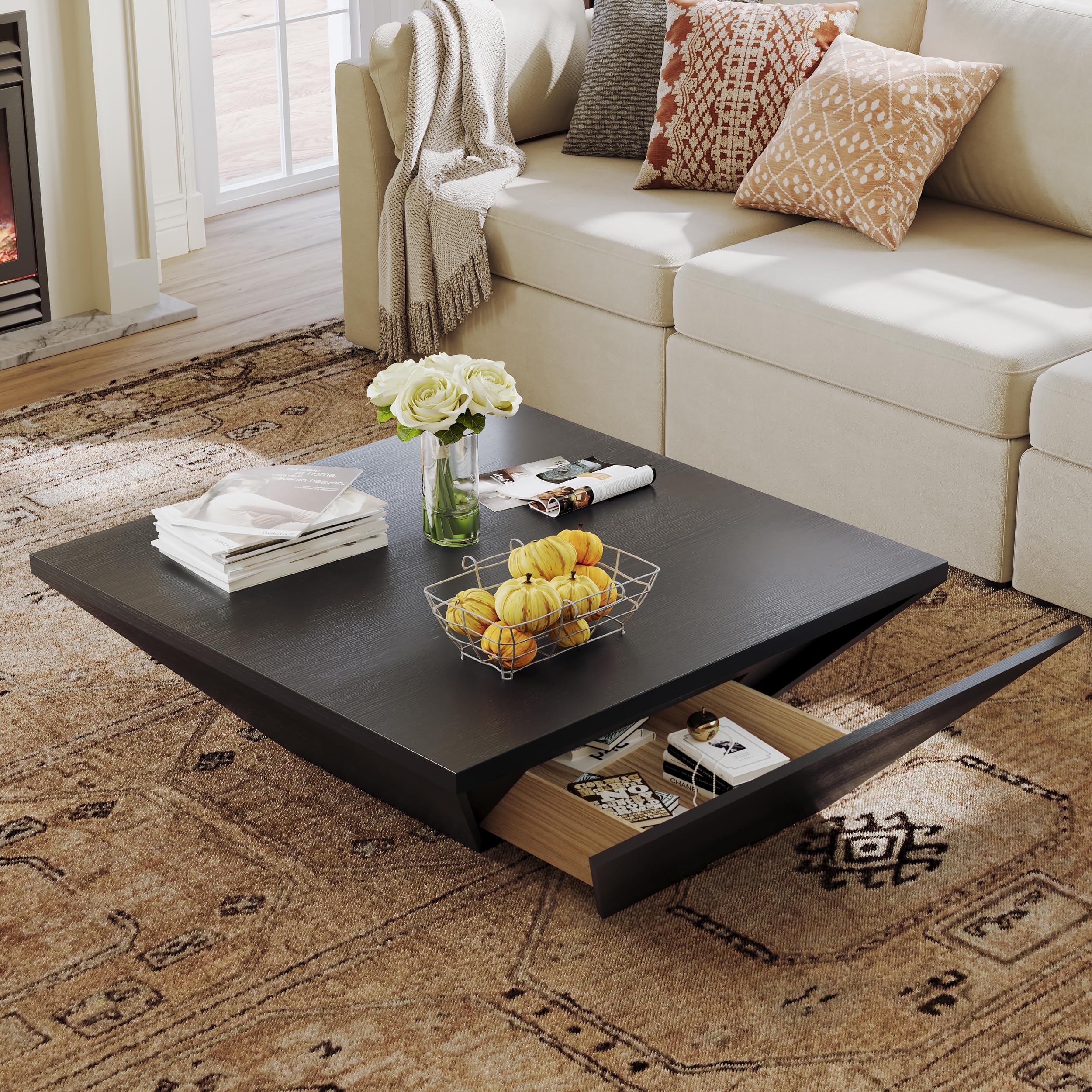 Coffee Table with Trapezoidal Design and Hidden Storage Drawer