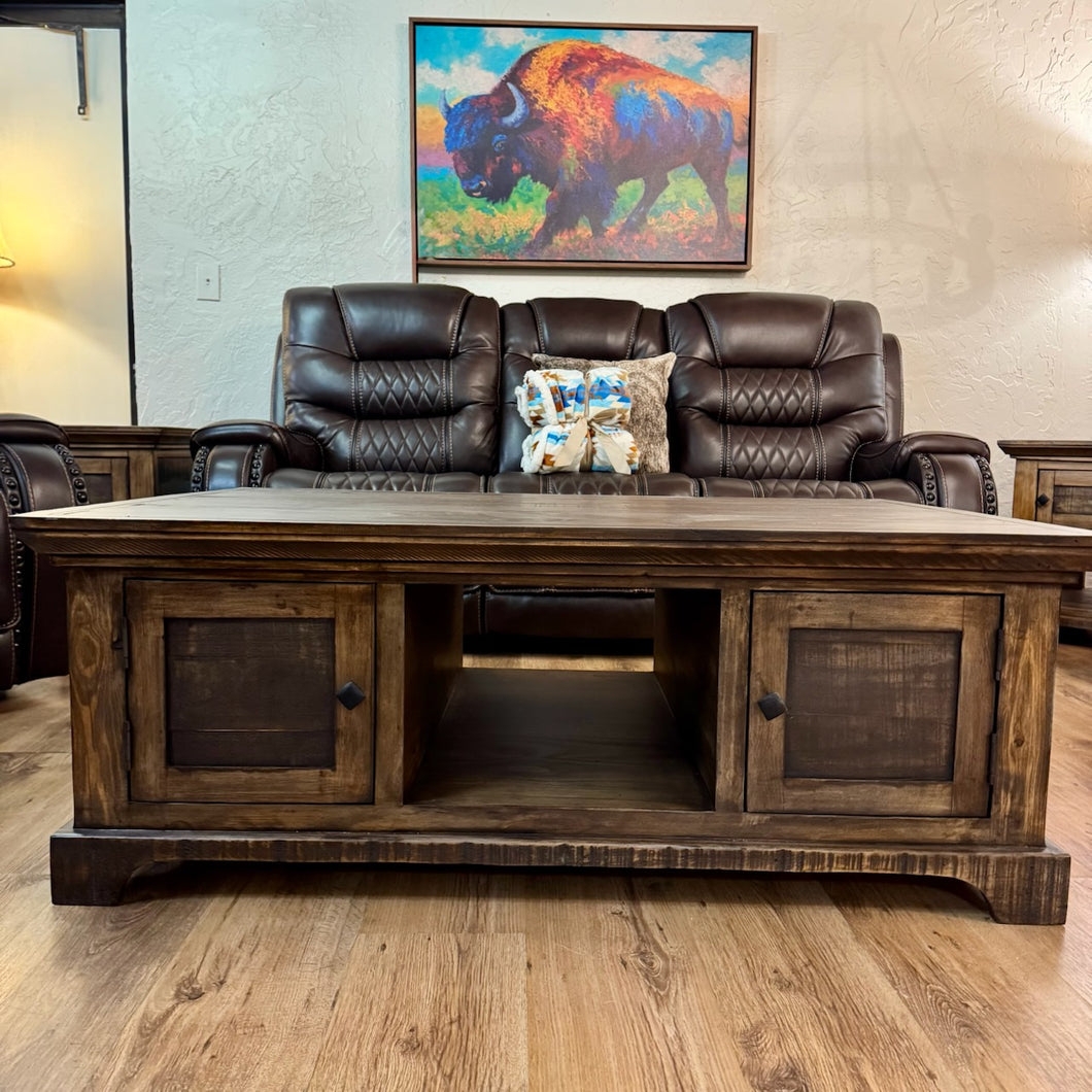 Coffee Table with Twin Cabinets and Central Storage Shelf