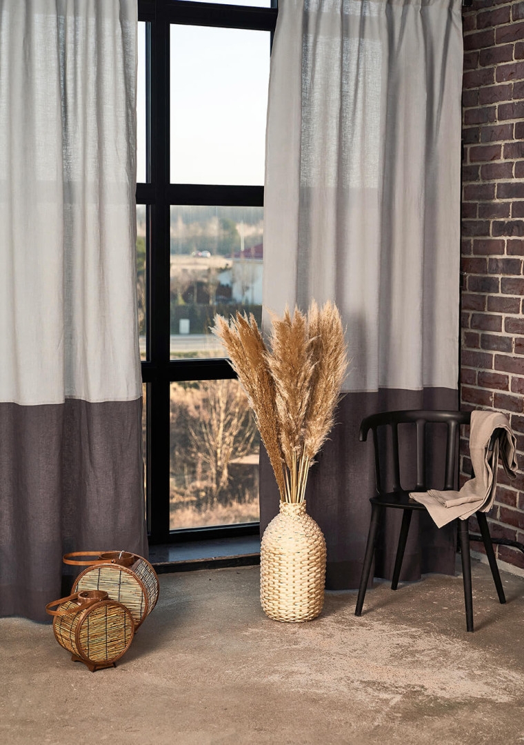 Color Block Curtains Charcoal Bottom Band Two Tone Set