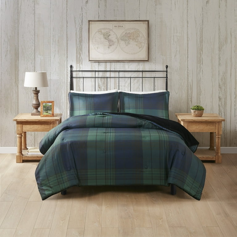 Comforter Set: Cedar Green Plaid Rustic Lodge Bedroom Decor