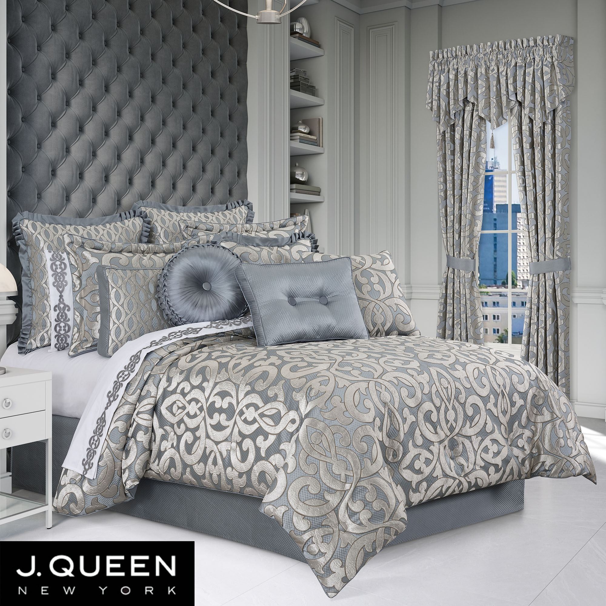 Comforter Set Oversized Damask Sterling Blue Suite