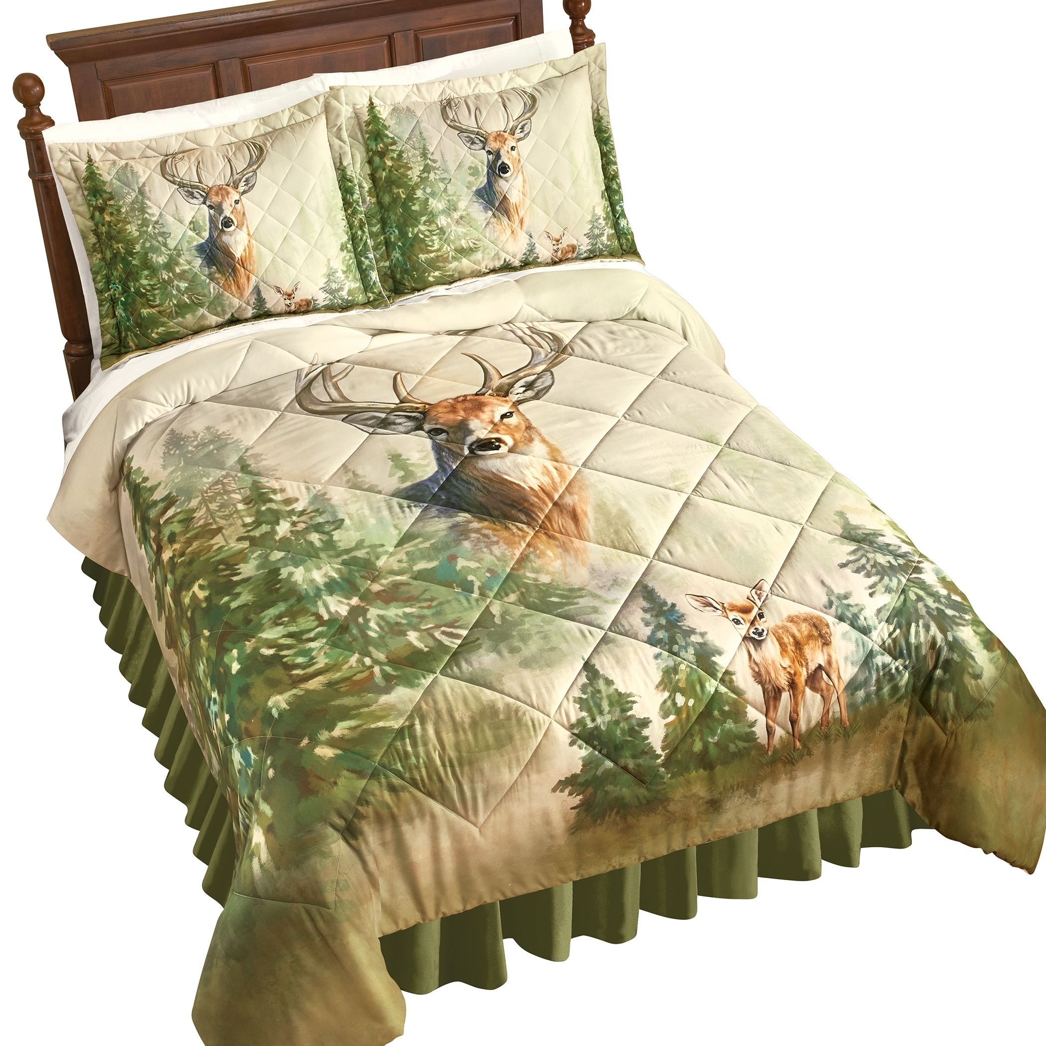 Comforter Set: Quilted Deer Graphic Print and Ruffled Skirt