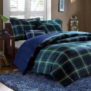 Comforter Set: Quilted Tartan Traditional Tartan Bedding Navy