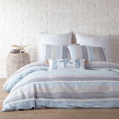 Comforter Set Raw Fringe Stripes Coastal Style Decor