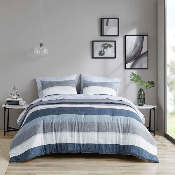 Comforter Set Slate Palette Striped Cotton Bedding