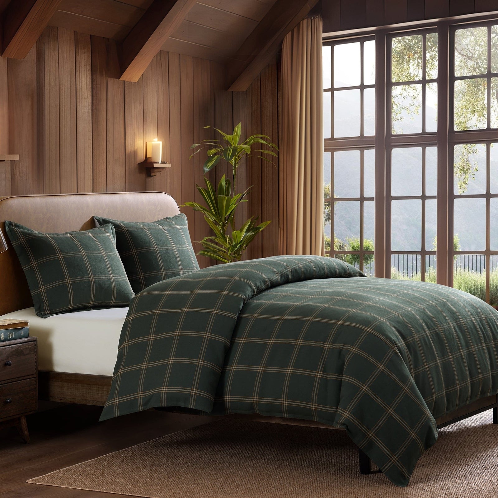 Comforter Set: Windowpane Plaid Modern Cabin Decor with Matte