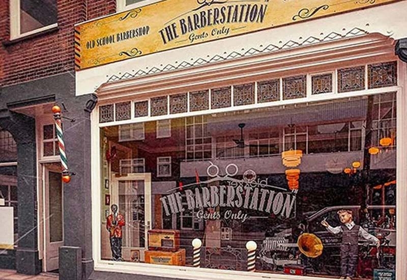 Commercial Storefront with Leaded Glass Clerestory Windows