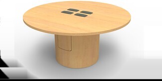 Conference Table Access Panel Light Wood Round Drum Meeting Table