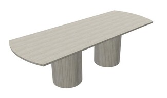 Conference Table Bow End Top Light Grey Wood Drum Base Table