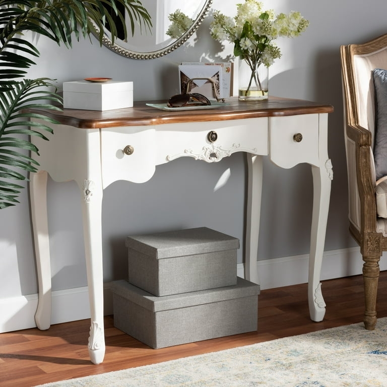 Console Table 3-Drawer Wood Entryway Table With Scallops
