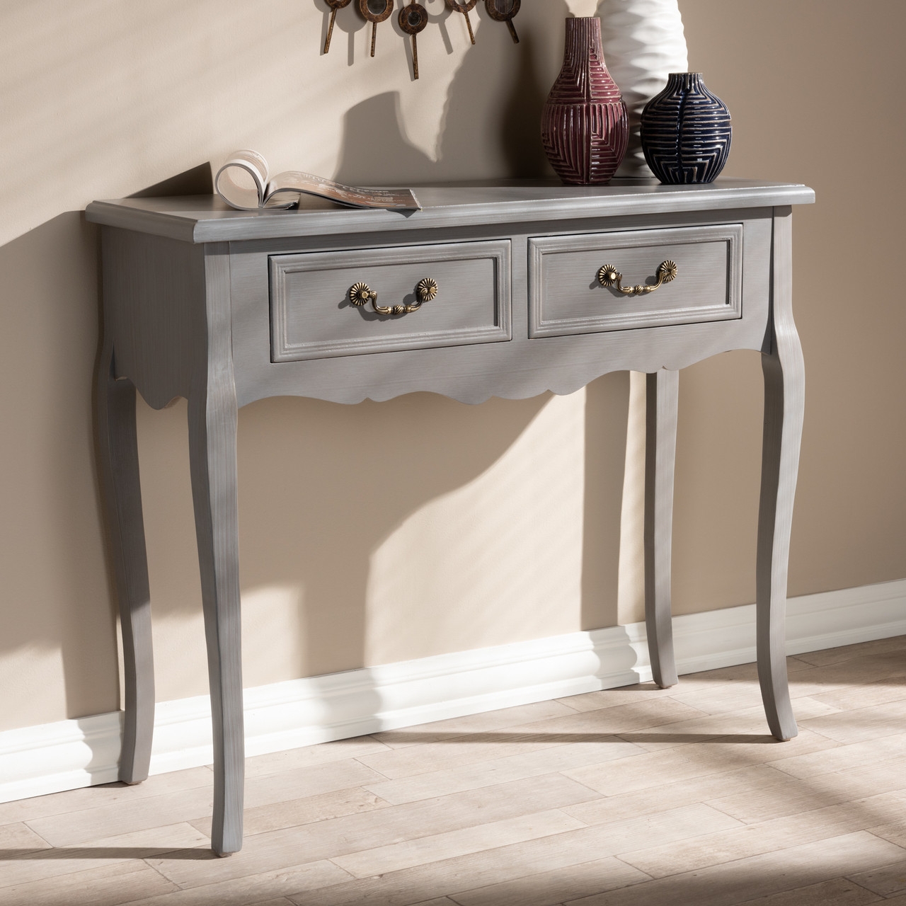 Console Table Antique Gray Gray Scalloped Console Table