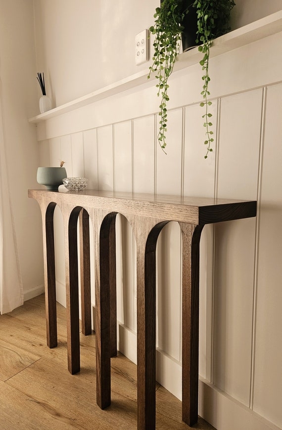 Console Table Arcade Design Arched Legs Slim Dark Wood