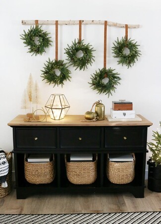Console Table Birch Branch Hanging Staggered Wreath Display
