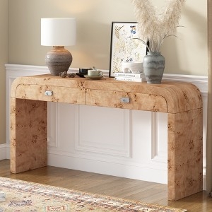 Console Table Burl Patterned Waterfall Edge Arched Silhouette