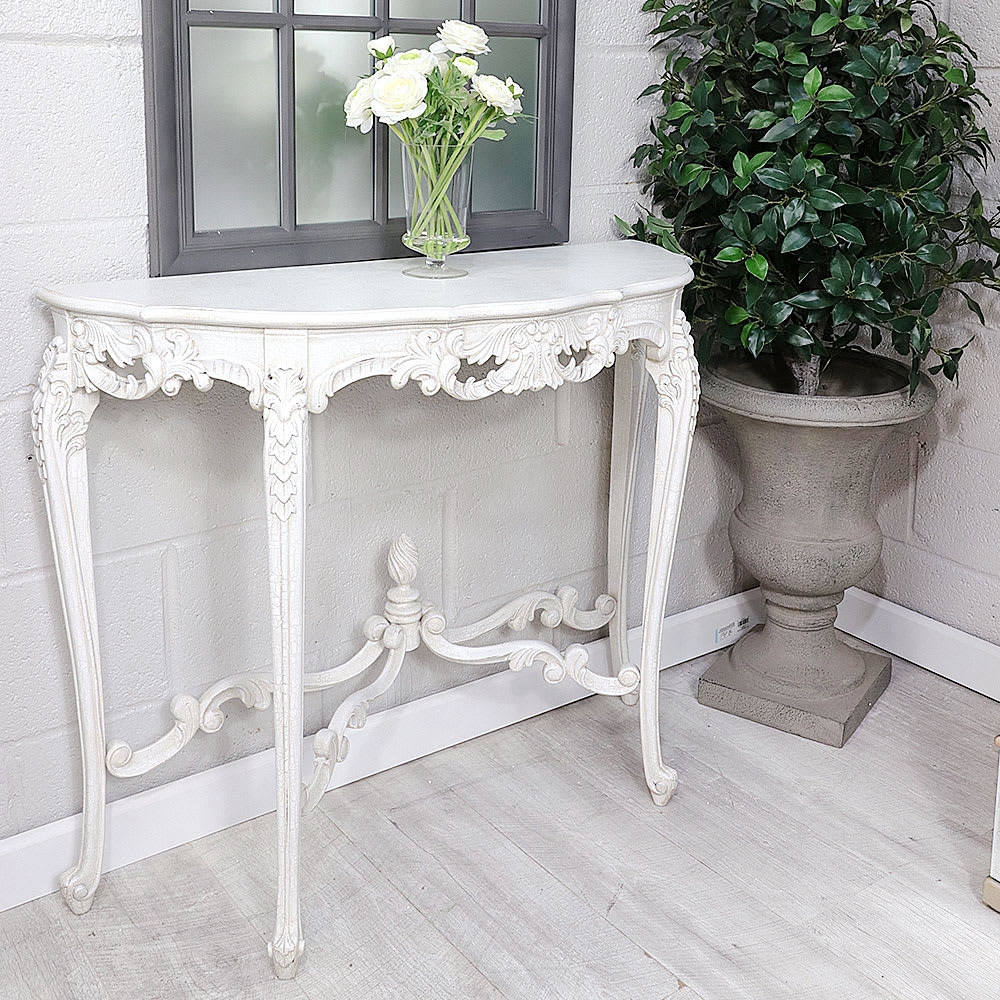 Console Table Crackled White Demilune Console Table