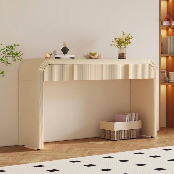 Console Table: Cream Fluted Front Two Drawer Storage Unit