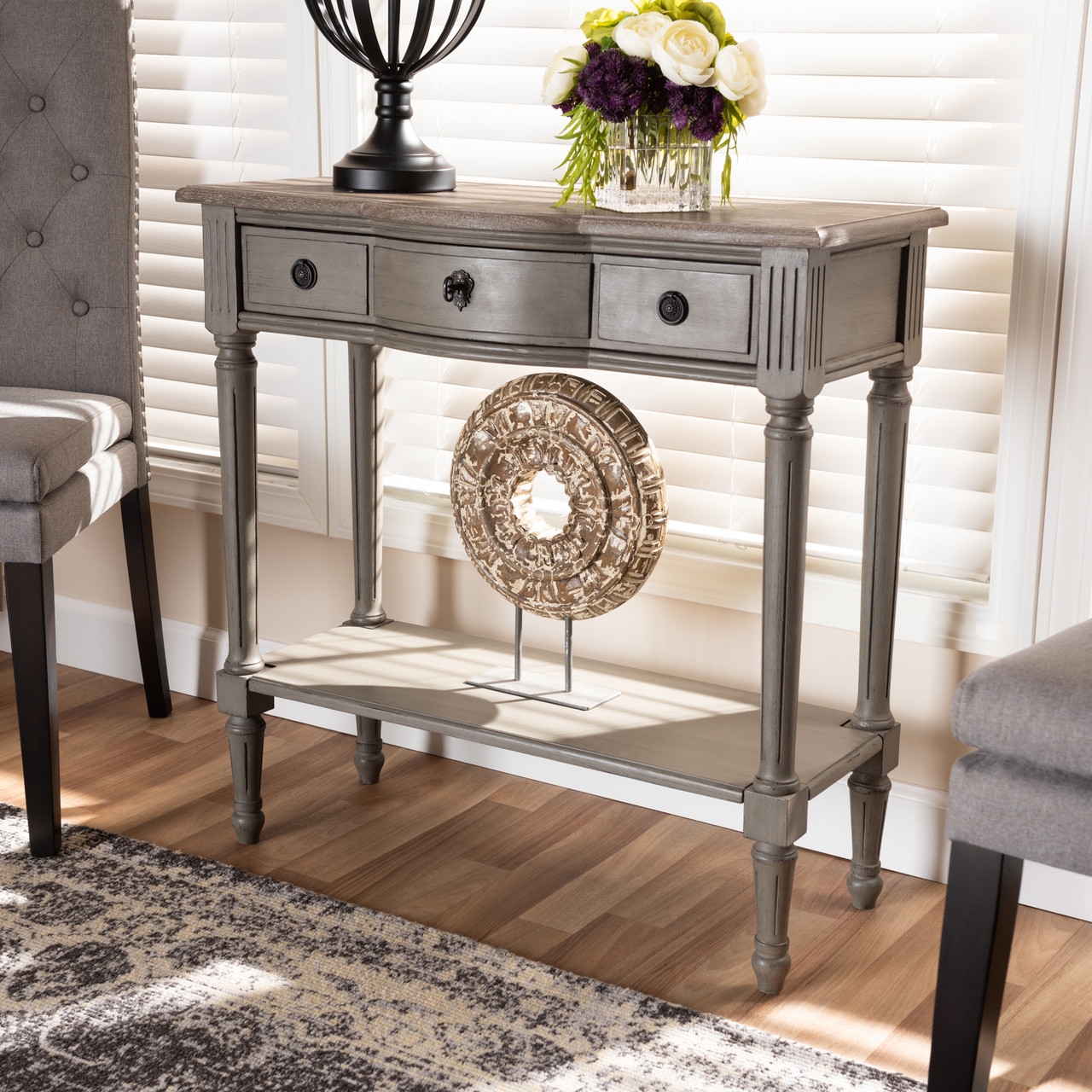 Console Table Curved Drawer Front Gray Furniture