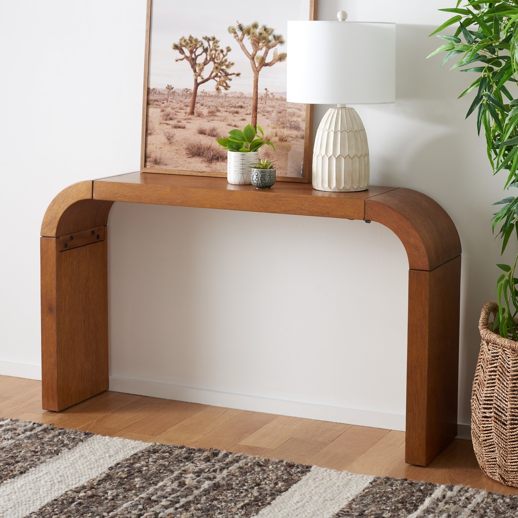Console Table Curved Shoulders Waterfall Silhouette Wood