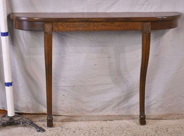 Console Table Demilune Top Two Leg Support Traditional Hall Table