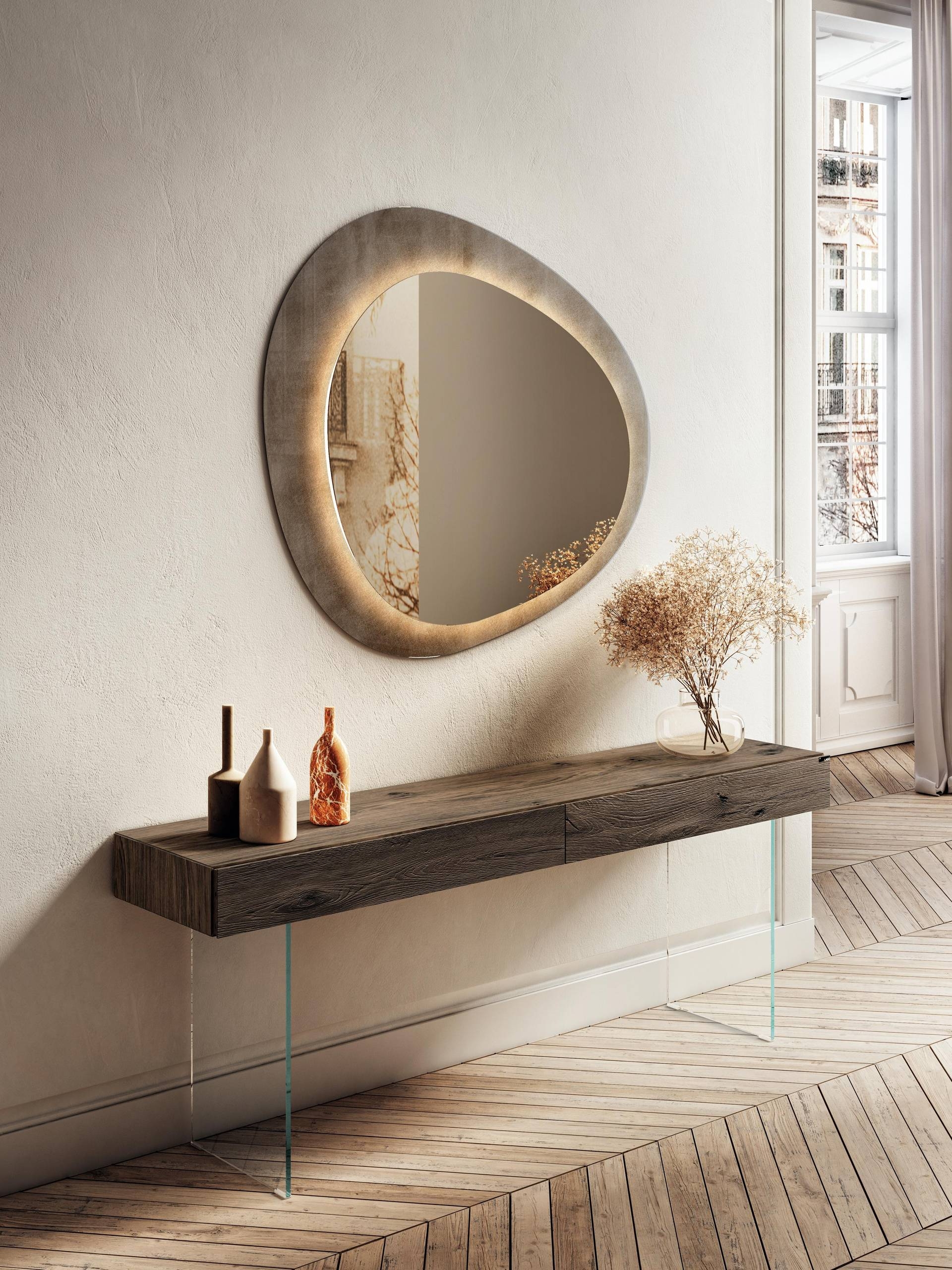 Console Table Glass Legs Backlit Mirror Minimalist Hallway Furniture