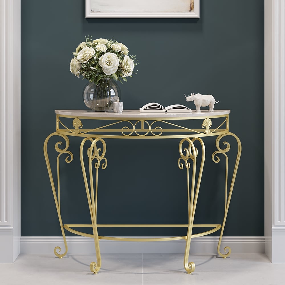 Console Table Gold Fleur De Lis Demilune Console