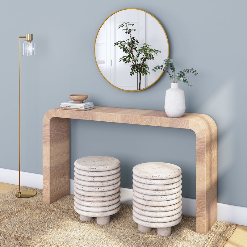 Console Table: Hazelnut Finish Wood Curved Waterfall Table