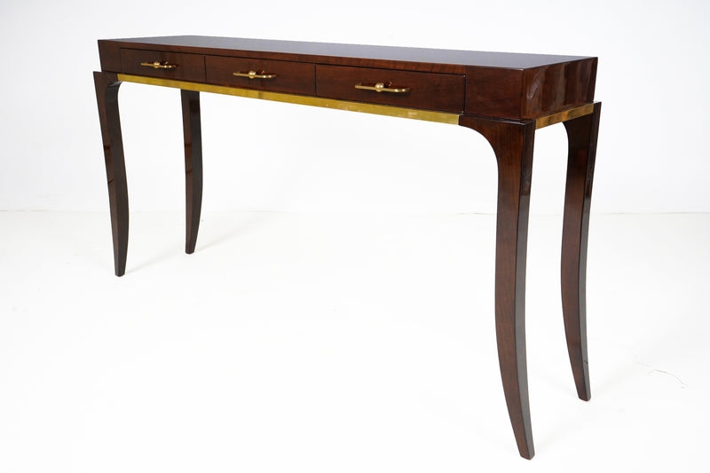 Console Table in High Gloss Mahogany: Brass Trimmed Entry Console