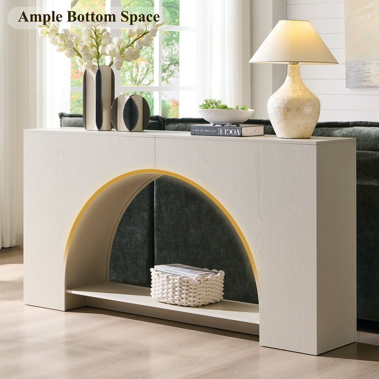 Console Table Integrated Lighting Arched Cutout Japandi Style